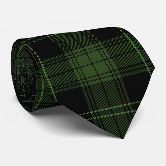Cravate Motif Tartan écossais foncé vert et noir (Roulé)