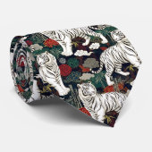 Cravate Motif Tigre Blanc Oriental (Roulé)