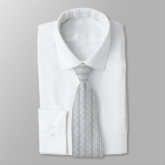 Cravate Motif tiré par la main gris de Chevron (Attaché)