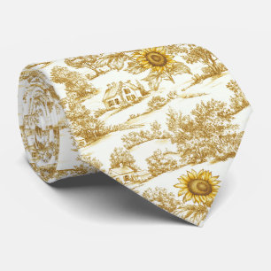 Cravate Motif Toile Botanique Tournesol Or Vintage