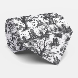 Cravate Motif Toile de Jouy Cimetière Épouvantable Gris Bl