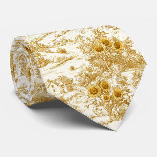 Cravate Motif Toile Fleur de Tournesol de Ferme en Or Chau