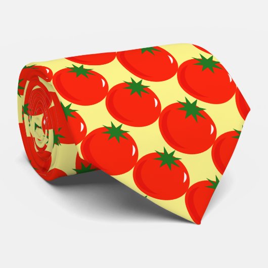 Cravate Motif tomate rouge sur jaune (Roulé)
