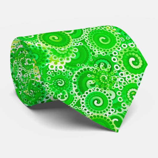 Cravate Motif tourbillon fractal, nuances vert émeraude (Roulé)