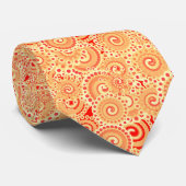 Cravate motif tourbillon fractal, teintes de corail orange (Roulé)