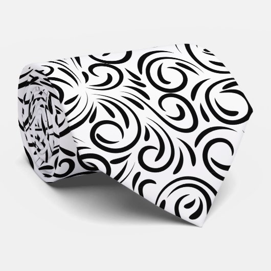 Cravate motif tourbillon noir blanc (Roulé)