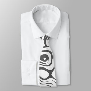 Cravate Motif tourbillonnant abstrait gris foncé et blanc