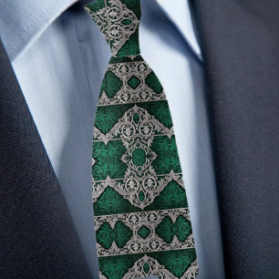 Cravate Motif Traditionnel Formel Argent et Émeraude