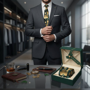 Cravate Motif Trèfle en Feuille d'Or Jour de la Saint-Patr