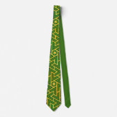Cravate Motif Triangle Étoile Art Déco - Vert et Or (Devant)