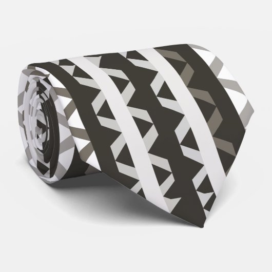Cravate Motif triangle gris blanc contemporain (Roulé)