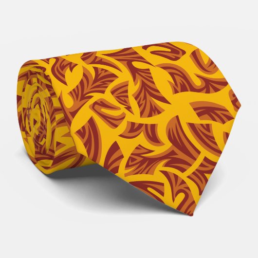 Cravate Motif tribal ethnique Orange Brown Jaune (Roulé)