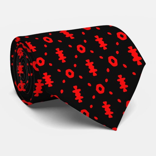 Cravate Motif Tribal Noir Et Rouge (Roulé)