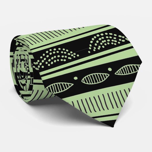 Cravate Motif tribal noir sur vert menthe (Roulé)