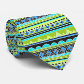 Cravate Motif tribal vert et bleu au néon (Roulé)
