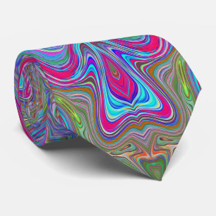 Cravate Motif Trippy Multicolore Ciel Ondulé Bleu