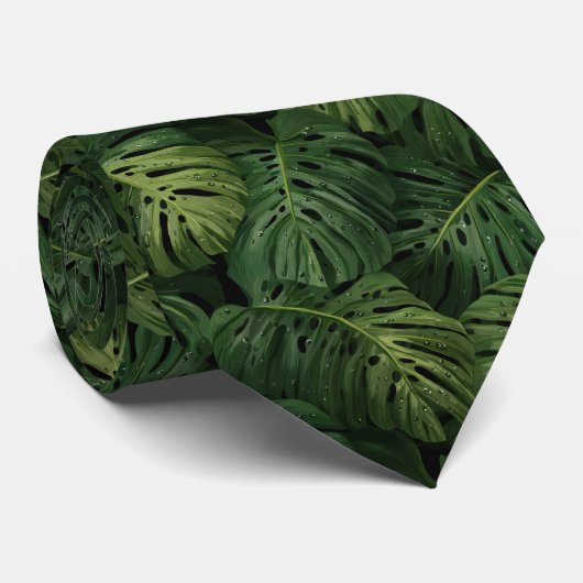 Cravate Motif Tropical à Feuille de Monstera (Roulé)