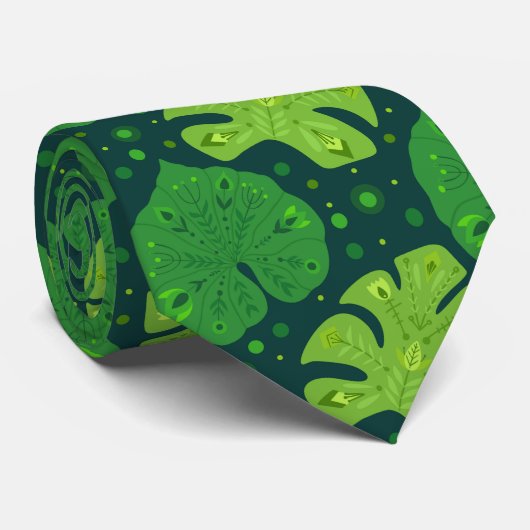 Cravate Motif tropical avec liana et feuilles monstères (Roulé)