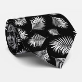 Cravate Motif tropical blanc noir en feuille de palmier (Roulé)