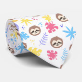 Cravate Motif tropical de paresse et de feuille (Roulé)