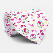 Cravate Motif tropical, Flamants roses, pastèques, Fleurs (Roulé)