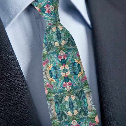 Cravate Motif Tropical Iridescent
