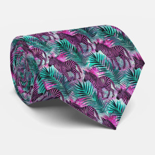 Cravate Motif Tropical Jungle Zèbre Rose