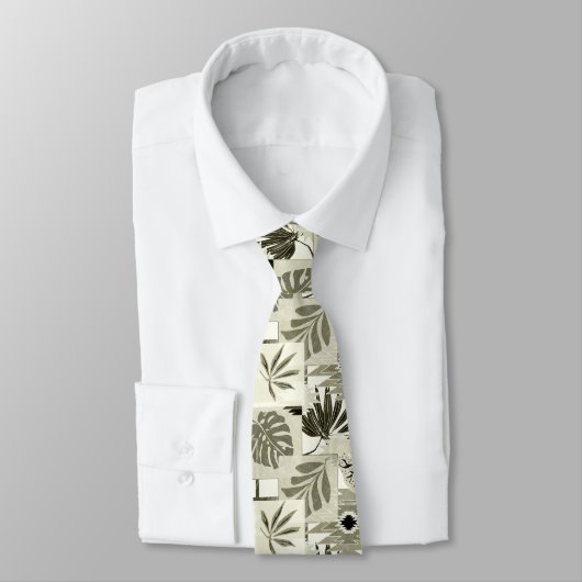 Cravate Motif tropical monochrome. (Attaché)