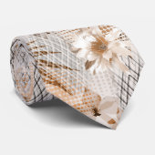 Cravate Motif tropicale grise, beige. (Roulé)