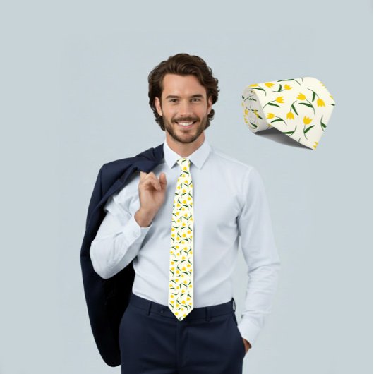 Cravate Motif Tulipe Jaune