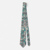 Cravate Motif turquoise de fleurs graphiques blanches (Devant)