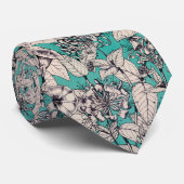 Cravate Motif turquoise de fleurs graphiques blanches (Roulé)