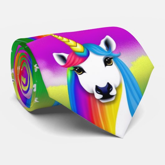 Cravate Motif Unicorne multicolore Pride (Roulé)