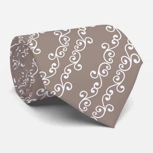 Cravate Motif vectoriel de tourbillon blanc sur beige (Roulé)