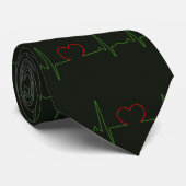 Cravate Motif vert du cardiogramme ECG avec les coeurs (Roulé)