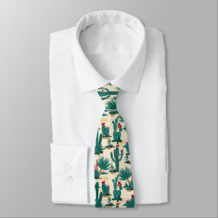 Cravate Motif vert et rouge de cactus