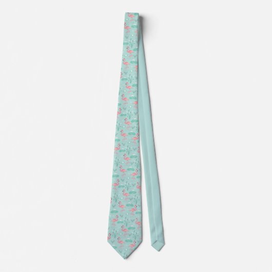 Cravate Motif vert Flamants roses rose Pastel (Devant)
