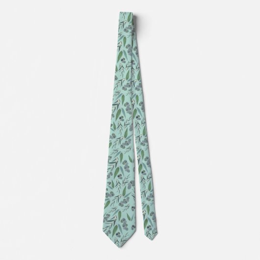 Cravate Motif vert Mint vert Eucalyptus turquoise (Devant)
