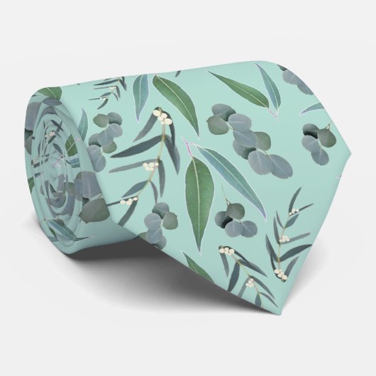 Cravate Motif vert Mint vert Eucalyptus turquoise (Roulé)
