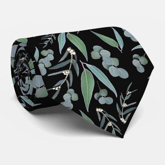 Cravate Motif vert Turquoise de l'Eucalyptus noir (Roulé)
