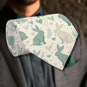 Cravate Motif vintage de silhouettes de lapins et de cœurs