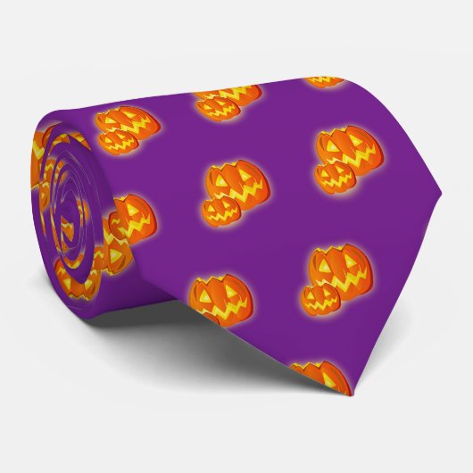Cravate Motif violet Citrouille d'Halloween orange (Roulé)