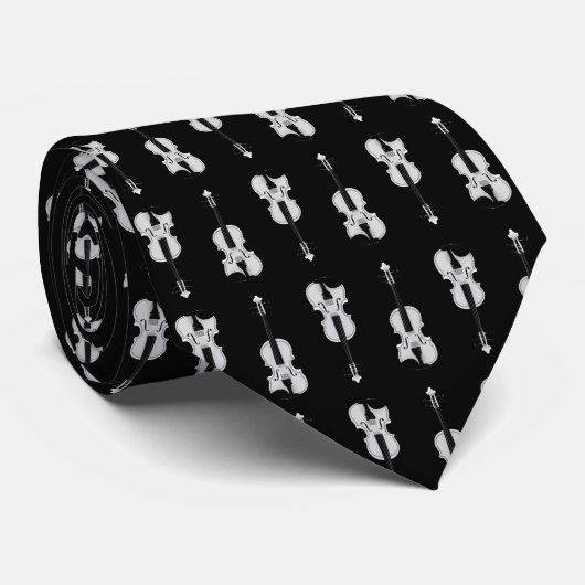 Cravate Motif violon - noir et blanc (Roulé)