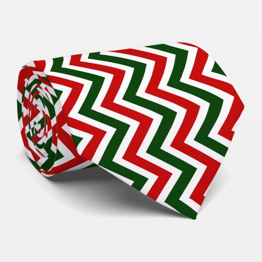 Cravate Motif Zag Chevron rouge, vert et blanc (Roulé)