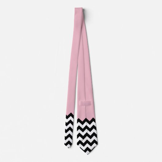 Cravate Motif Zigzag noir et blanc, Chevron, rose (Dos)