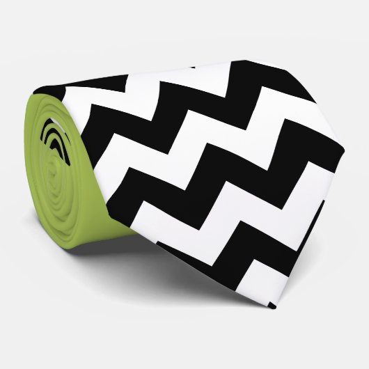 Cravate Motif Zigzag noir et blanc, Chevron, Vert (Roulé)