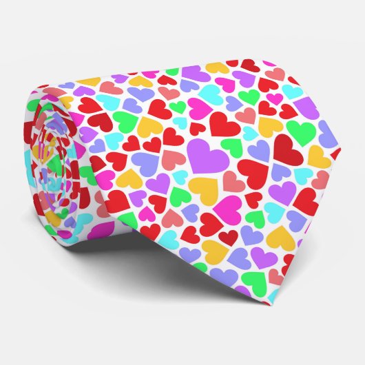 Cravate Motifs de cœurs colorés mignons (Roulé)