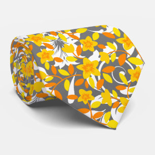 Cravate Motifs de fleurs blanches jaunes oranges mignons