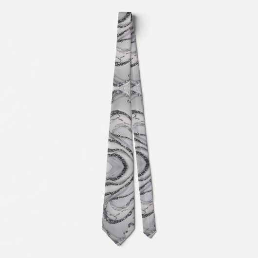 Cravate Motifs élégants chic marbre gris argent blanc (Devant)