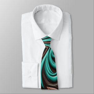 Cravate Motifs occidentaux à outils Turquoise et Chocolat